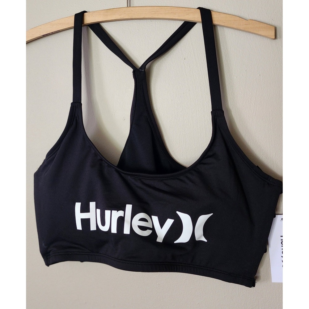 Hurley Sports Bra Womens 2X Black NWT Strappy Racerback Logo Activewear Top